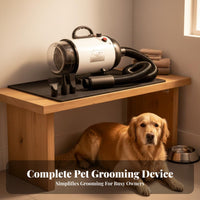 Low Noise High Velocity Pet Dryer Quick Dry Dog Hair Force Dryer Adjustable Heat Setting Heated Grooming Blower Stepless Speed Control for Large Dogs