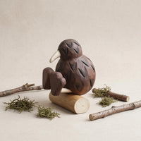 Carved Woodland Bird Statue Dark Brown Wooden Figurine Collectible Home Decor