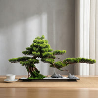 Artificial Evergreen Bonsai Zen Artificial Bonsai Tree Plant Tabletop Scenic for Living Room, Entryway