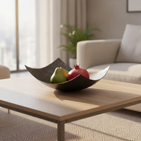 Hammered Metal Tray Sculptural Centerpiece Bowl Handcrafted Decorative Dish for Coffee Table