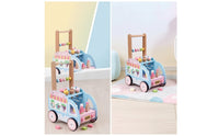 Interactive Ice Cream Truck Pusher Multi-Functional Wooden Baby Push Pusher Push Toy with Bead Maze Child-Friendly for Toddlers, Nursery