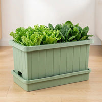 Large Resin Planter Box Plant Pot with Drainage Tray, Sturdy Plant Pots for Home Gardening, Outdoor Vegetable Garden
