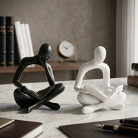 2 Pieces Reading Figurines Matte Reading Statue Minimalist Abstract Human Sculptures for Book Lovers, Readers, Bookshelf, Study Room, Office