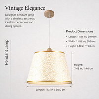 Ceiling Light with Vintage French Cloth Pendant Lamp Shade, Wooden Body Hanging for Dining Room, Retro Bedroom 3 Color Modes