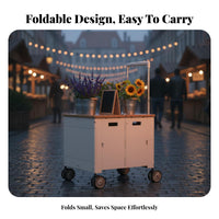 Telescoping Handle Collapsible Box Trolley Lightweight Foldable Vehicle with Table Lid All-Terrain Wheels Utility Wagon Heavy-Duty for Street Vendors, Homeowners, Camping, Outdoor, Picnic, Shopping