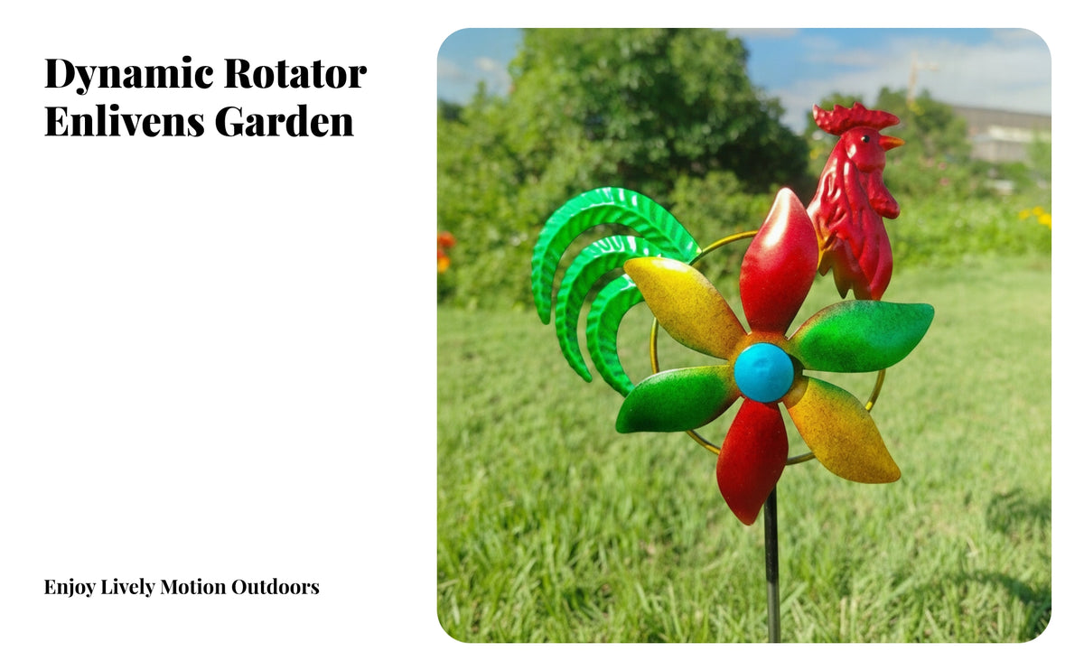 Multicolor Chicken Wind Spinner Painted Finish Metal Garden Stake Ornament Circular Frame Chicken Stake Ornament Pronged Support for Lawn, Courtyard