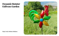Multicolor Chicken Wind Spinner Painted Finish Metal Garden Stake Ornament Circular Frame Chicken Stake Ornament Pronged Support for Lawn, Courtyard
