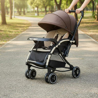 Reversible Handle Infant Pram Full Recline Seat Foldable Infant Carriage Shock Absorption Gentle Sway Infant Pram for Newborns, Young Children, Travel