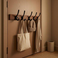 Metal Hooks Wall Coat Rack Rectangular Backboard Wooden Coat Rack Mounting Holes Home Storage Space Saving