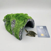 Moss Flocked Aquarium Cave, Realistic Resin Turtle and Snake Accessories for Vivarium, Average-sized Vertical Rock Shelter for Reptiles