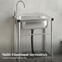 Rust-Proof Stainless Steel Sink with Stand Easy to Clean Freestanding Utility Sink Multifunctional Outdoor Wash Station Scratch-Resistant for Homeowners, Restaurant Personnel, Balcony, Backyard, Garden, Basement