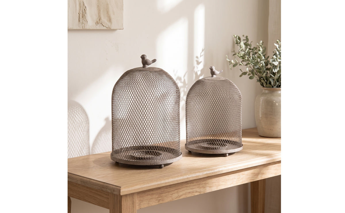 2 Pieces Birdcage Candle Lantern Weathered Birdcage Candle Holder Tabletop Iron Lantern with Bird Ornament for Dining Table