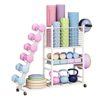 Wheeled Workout Equipment Storage Rack Carbon Steel Rolling Gym Organizer Casters Exercise Equipment Rack Metal