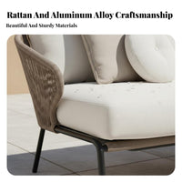 4 Pieces Waterproof 4-Piece Rope-Weave Sofa Set externaldoor Furniture Nordic Design Garden Furnishings All-Weather for Villa Owners, Hotel Managers, Terrace, Sunroom, Balcony, rearyard