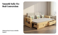 Wooden Sofa Bed with Storage Space Saving Folding Sofa Bed Versatile-Use Convertible Daybed with Drawers for Small Apartment Dwellers, Hosts, Dorm