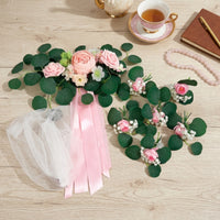 7 Pieces Wedding Car Flowers with Ribbons Romantic Wedding Car Decoration Ribbon Set Easy to Install for Brides, Chair Backs