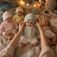 Cotton Doll Clothes Set for 40cm Plush Dolls, Sitting Pose Outfits with Pants and Hat