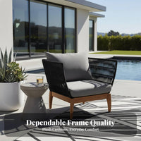 4 Pieces 4-Piece Woven Rope Sofa Set sturdy Wood Frame Outdoor Furniture Minimalist Design Conversation Group for Families, Adults, Patio, Garden, Deck