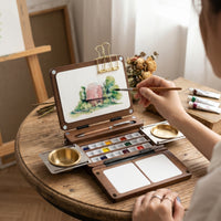 Fold-out Portable Paint Box with Mixing Plates Compact Wooden Paint Box Sturdy Palette Travel-Friendly for Artists, Painters, Sketchers, Outdoor Painting, Studio
