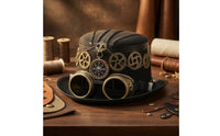Brass-Tone Gears Steampunk Top Hat Wide Brim Victorian Steampunk Hat Decorative Band Costume Accessory Structured Crown for Stage Performance, Theater