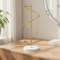 Gold-Toned Jewelry Stand with Spiral Branch Decorative Necklace Holder with Round Base Metal Necklace Holder Countertop for Vanity, Dresser, Bedside Table