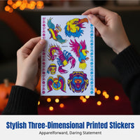 Feathered Creature Fluorescent Skin Decal Sticker, Halloween, Creative 3D Limb, Water Application, Party, Event