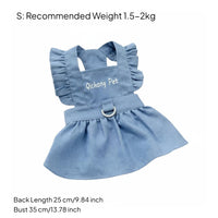 Ruffled Straps Denim Dog Dress with Leash Lightweight Material Denim Dog Dress Breathable for Young Dogs, Cats, Walking, Outdoor