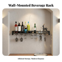 Space Saving Wall Mounted Wine Rack Decorative Hanging Wine Shelf with Glass Holder Multi-Functional Bar Storage Shelf Multifunctional for Homeowners, Collectors, Adults, Kitchen, Restaurant, Dining Room