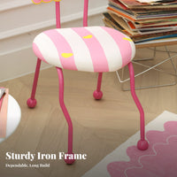 Comfortable Padding Striped Hug-Me Chair Sturdy Frame Vanity Stool Skin-Friendly Textile Upholstered Seat Non-Slip Foot Pads for Teenagers, Homeowners, Dressing Table, Study Room, Home Office, Reading Nook