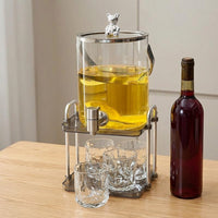 Glass Water Jug with Metal Spigot and Stand, Large Capacity Cold Water Dispenser for Fridge Jug, Fruit Tea and Cold Brew Glass Beverage Bottle