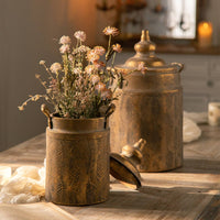 Metal Vase with Lid Vintage Lidded Jar Rustic Lidded Storage Jar for Console Table, Mantel