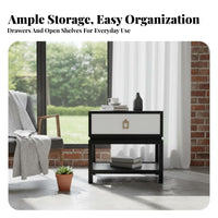 Nordic Design Rattan Drawer Side Table Minimalist Aesthetic Nightstand with Woven Drawer Boho design Accent Cabinet space-saving Size for Apartment Dwellers, Interior Designers, Bedroom, Guesthouse, Living Room, Small Spaces