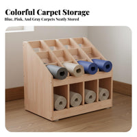 Solid Wood Wooden Exercise Mat Rack Stable and Sturdy Wooden Exercise Mat Holder Space-Saving Kindergarten Blanket Rack High Load-Bearing Capacity for Children, Teachers, Home Gym, Classroom, Playroom