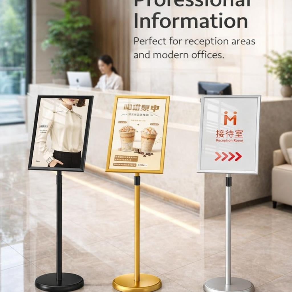 A4 Sign Holder Stand, Floor Standing Poster Stand, Adjustable Sign Holder Stand, Metal Sign Holder Floor Standing, Weighted Base Sign Holder