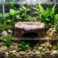 Large Ceramic Turtle Basking Ledge, Multi-Functional Turtle Decor for Hiding and Climbing, Heat-Resistant Porous Stone Cave for Reptiles
