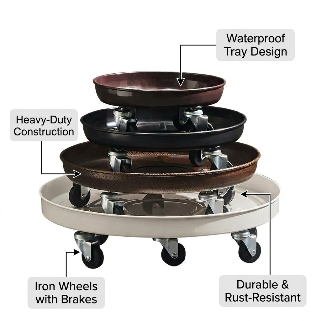 Rolling Plant Stand for Flower Pot, Heavy Duty Plant Stand with Wheels, Indoor Outdoor Plant Trolley, Large Plant Stand with Lockable Casters