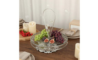 Multi-Purpose Ornate Silver Fruit Plate with Handle Stable Base Single Tier Serving Stand European Design Mirrored Dessert Tray for Banquet, Hotel, Wedding, Living Room