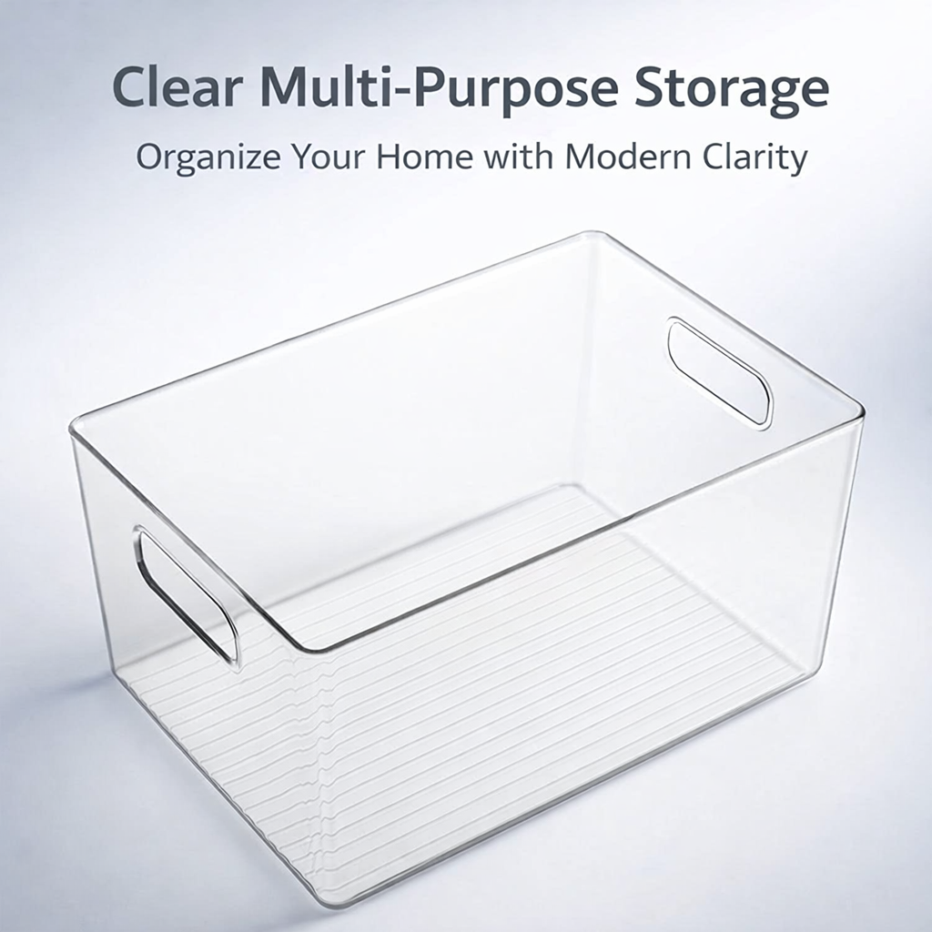 Storage Boxes for Shelves, Stackable Organizer for Wardrobe Multi-functional Desk Container, PET for Desktop & Fridge, Multiple Sizes