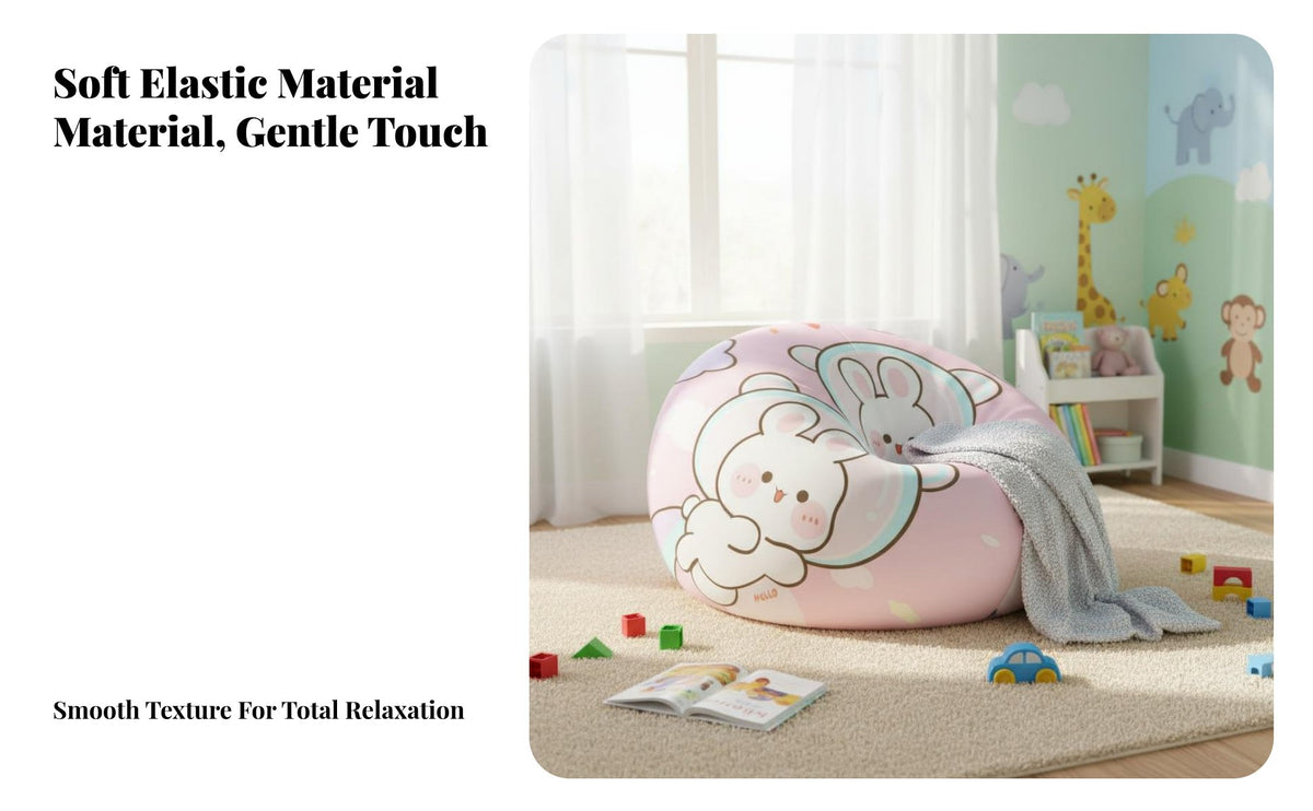 Expanded Polypropylene Particle Filling Cartoon Rabbit Beanbag Removable and Washable Cover Lazy Sofa Lounger High Elasticity Lazy Floor Sofa Hidden Zipper for Family, Teens, Adults, Balcony, Bedroom, Playroom, Living Room