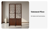 Chinese Design Folding Screen Foldable Design Oriental Hollow-out Screen Solid Wood Frame Wooden Lattice Partition for Renters, Office Workers