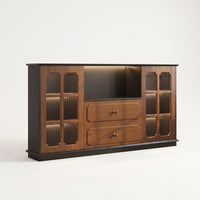 Side Cabinet Vintage Storage Cabinet with Glass Doors Sideboard for Living Room, Hallway