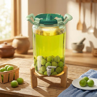 Glass Jar Fermentation Jars with Wood Stand, Wide Neck Fermenting Jar and Drink Dispenser, Reusable Kitchen Storage for Liqueur Making, Round