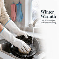 Nitrile Household Gloves for Kitchen Cleaning and Dishwashing, Thickened Plush Lined Waterproof Protective Gloves