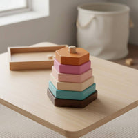 Multifunctional Rainbow Hoop Stacker Polished Edges Rainbow Stacking Blocks Paint Wooden Stacking Toy Develops Hand-Eye Coordination for Toddlers, Preschoolers, Babies, Playroom, Daycare