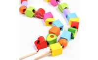 Wooden Bead Stacking Set Made of Wood Fruit and Shape Stacking Blocks Hand-Eye Coordination Bead Threading Game for Young Children, Kindergarten