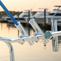 Stainless Steel Mount Rod Holder Safeguarding Rubber Insert Adjustable Boat Rod Holder Mirror Polished Finish Swivel Fishing Pole Mount Heavy Duty for Anglers, Yacht