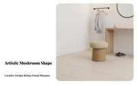 Toadstool-Like Shape Rope-Wrapped Round Stool Solid Wood Frame Small Round Ottoman Hand-Woven Design Footstool Extra Seating for Homeowners, Parents, Renters, Tatami Room, Entryway, Bedroom, Nursery