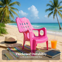 Heavy Duty Plastic Armchair Long-Lasting Molded Plastic Lounge Chair Easy to Clean Stackable Outdoor Chair Comfortable for Restaurant Owners, Families, Homeowners, Beach, Food Stalls, Balcony, Backyard