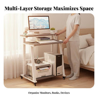 Space-Saving Mobile Computer Desk Modern Minimalist Design Small Study Desk on Wheels Multipurpose Bedside Rolling Table Easy Assembly for Telecommute Workers, Teenagers, Professionals, Bedroom, Dorm Room