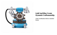 Coiled Cord Vintage Rotary Phone Alarm Clock Freestanding Retro Telephone Desk Clock Tabletop Home Decor Compact for Study, Cafe, Restaurant, Clothing Shop